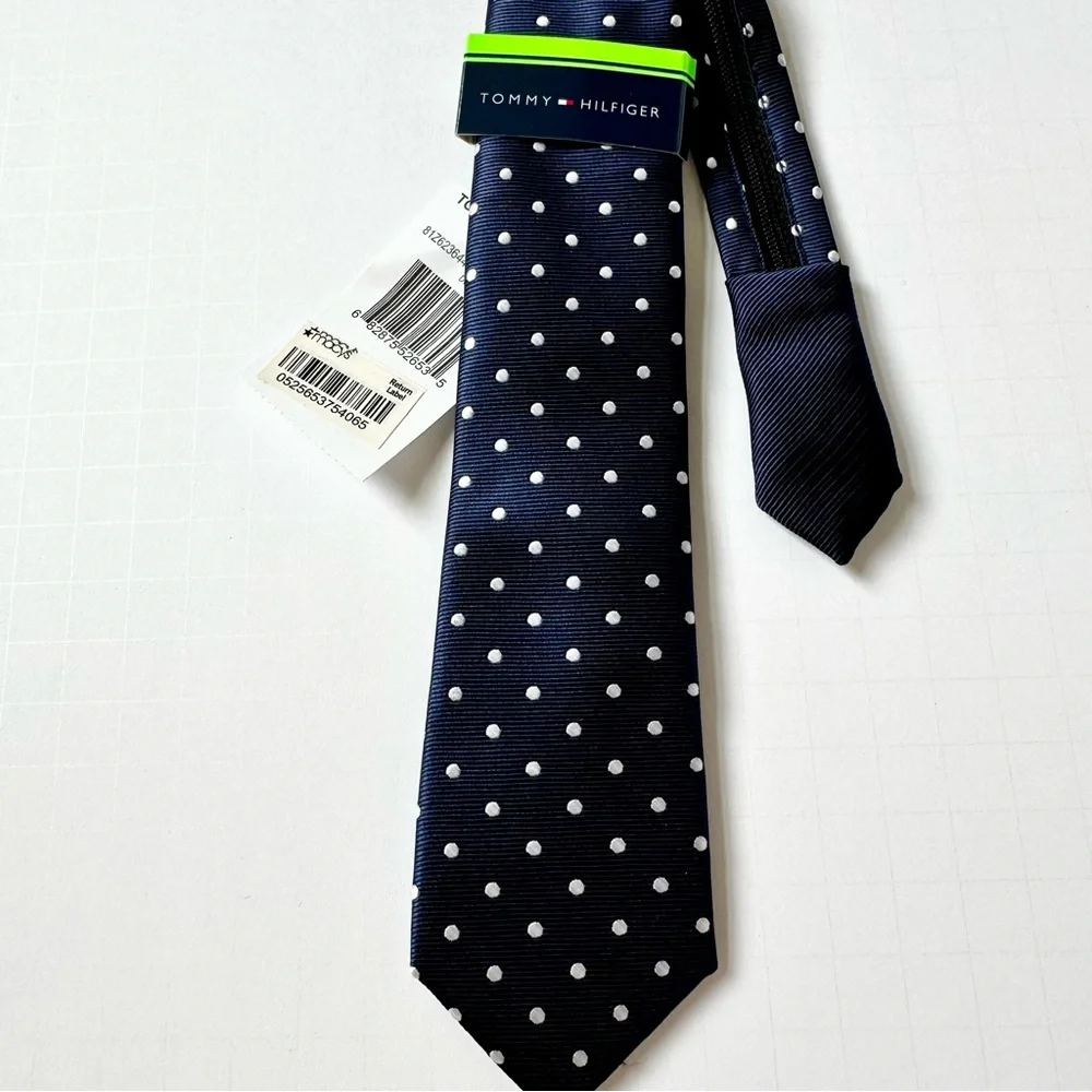 Tommy Hilfiger Navy and White Polkadot Adjustable Tie